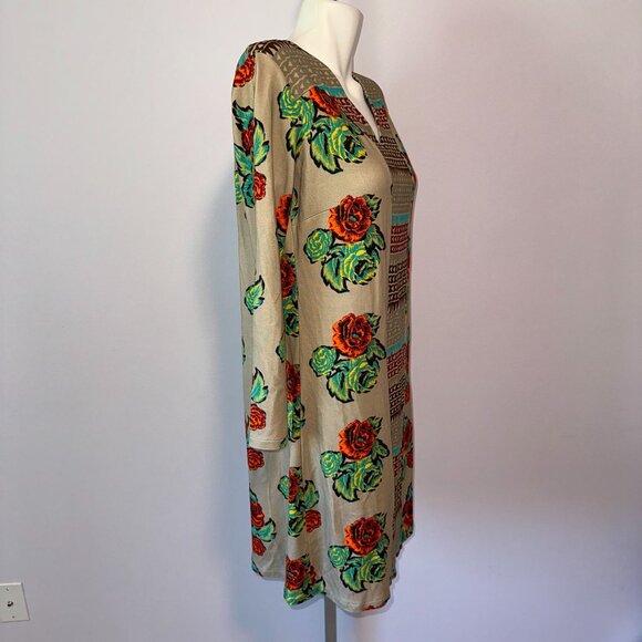 Lisa Corti Dress Rose Floral Long Sleeve Size Medium Brown V-Neck Viscose - Picture 2 of 6